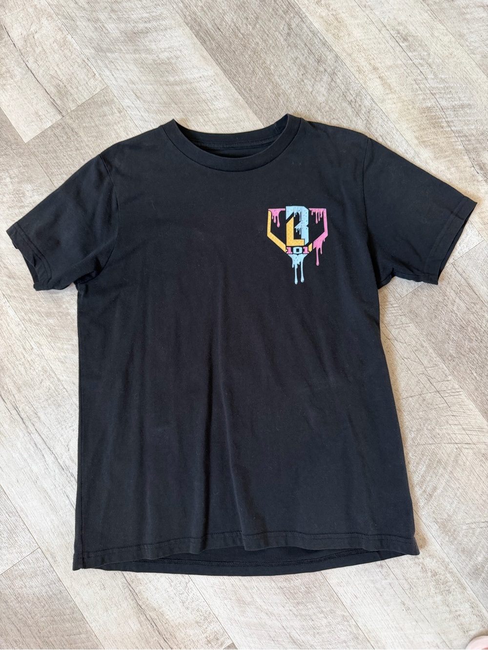 Black Short Sleeve Kids Tee with Colorful Drip Logo